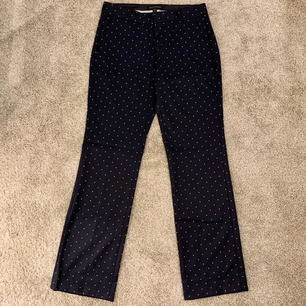 Banana Republic Logan Pants Trousers Navy With White Polka Dots Sz 2 Petite